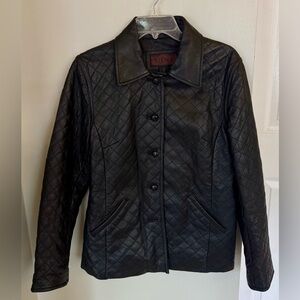 Vintage Siena Genuine Leather Black Quilted Jacket Coat Women’s M 10 Lined